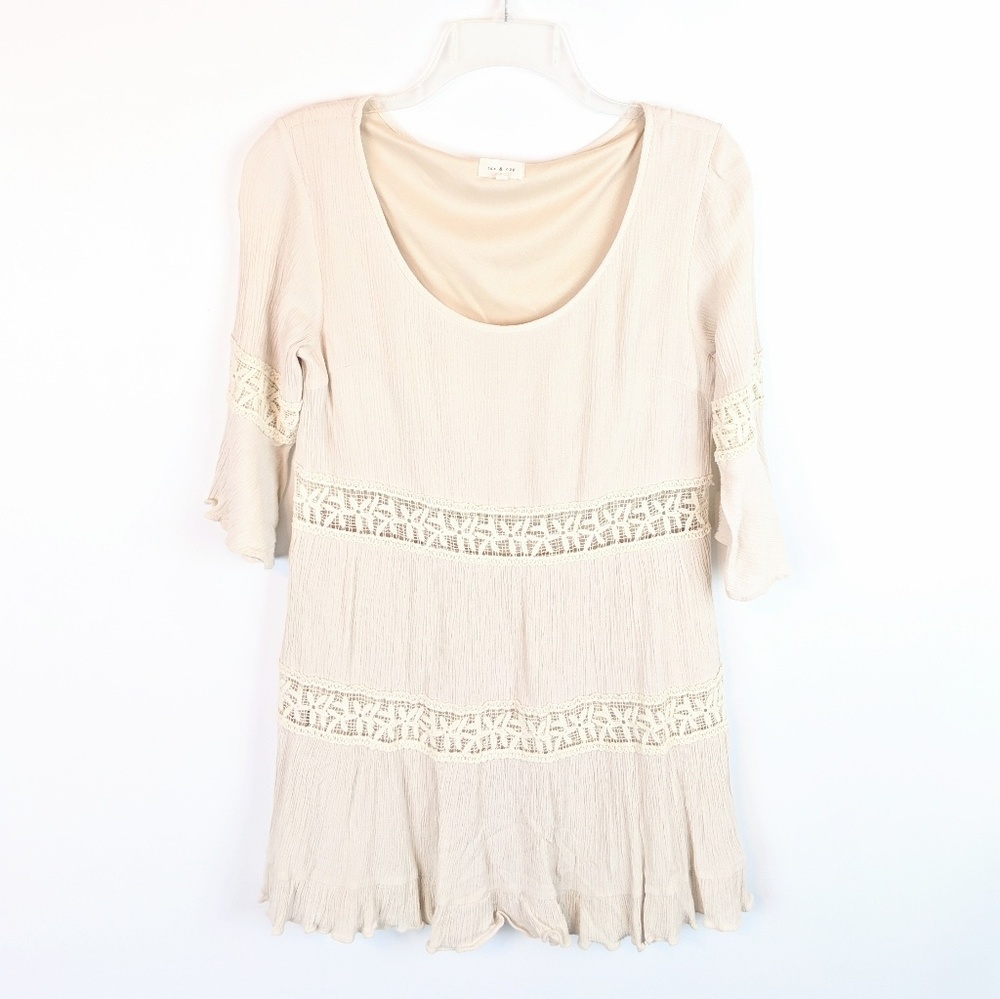 TEA N CUP Cream Boho Crochet Inset Tunic Dress